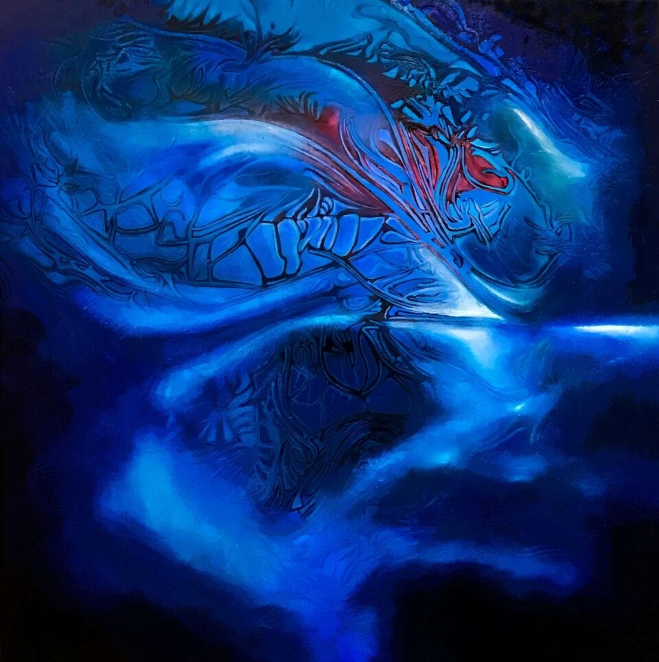 Bleu de l'éveil, huile sur toile, 80x80 cm