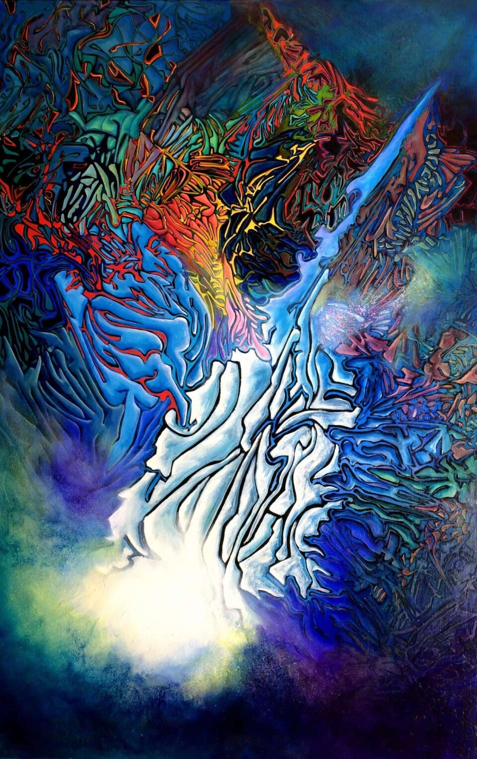 Entre feu et glace, huile sur toile, 100x70 cm